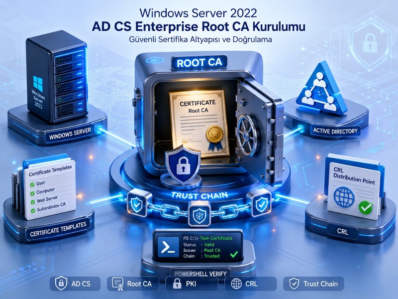 Windows Server 2022’de AD CS Enterprise Root CA Kurulumu ve Sertifika Doğrulama Adımları